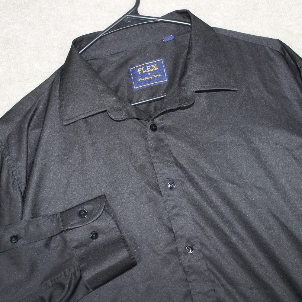 Flex‎ Men's Luxury Collection Black Button Down Dress Shirt XL Design In Italy
